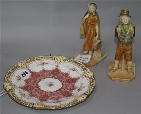 Two Royal Worcester Dickens figures, Little Nell and Bill Sykes together with a Royal Worcester dish (3) 16-21.5cm